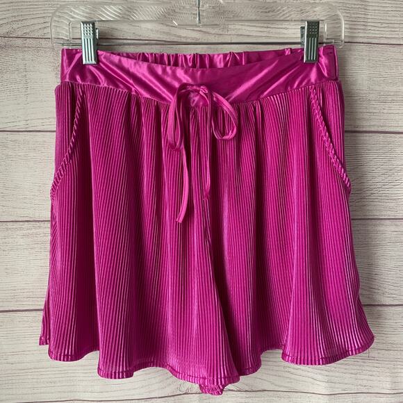 Blue B Pants - Blue B Collection Pink Plisse Shorts Satin Tie String Waistband Pockets Size M